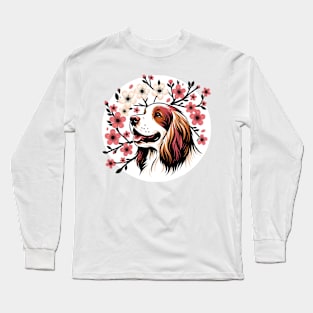 Clumber Spaniel Embraces Spring With Cherry Blossoms Long Sleeve T-Shirt